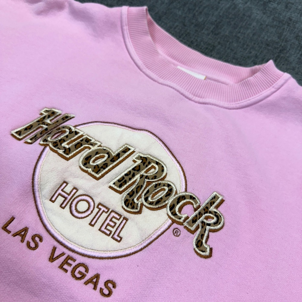 Vintage Hard Rock Hotel Las Vegas Sweatshirt Large Pink Leopard Cheetah Logo